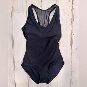 Yumiko Alex. Black Nylon w black mesh back detail. Size XS